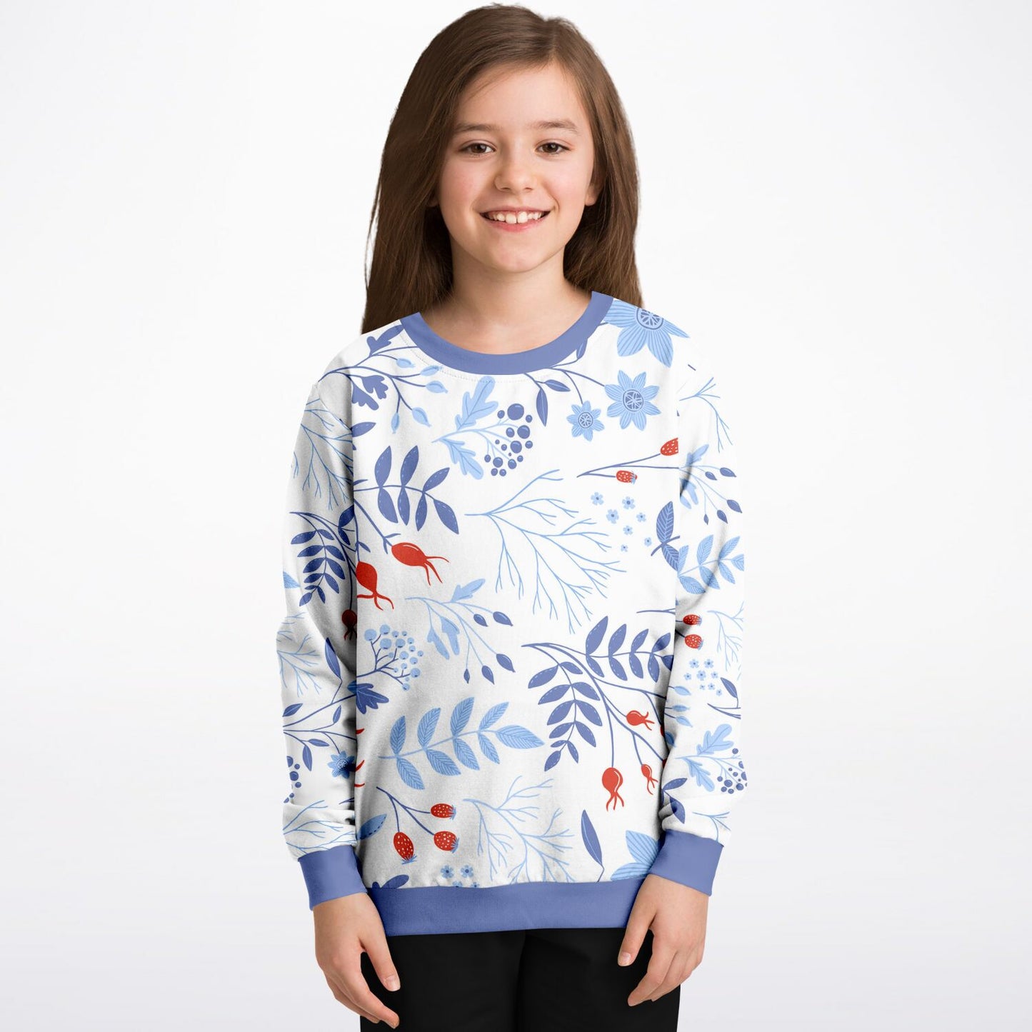 Autumn Blue Flowers Kids Sweatshirt