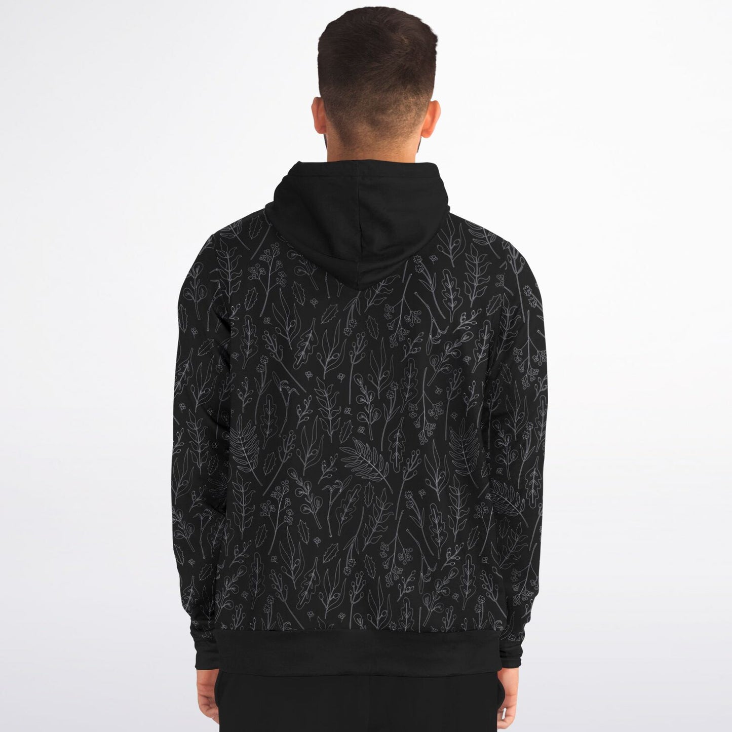 Black-Silver Leaves ZIp Hoodie - black