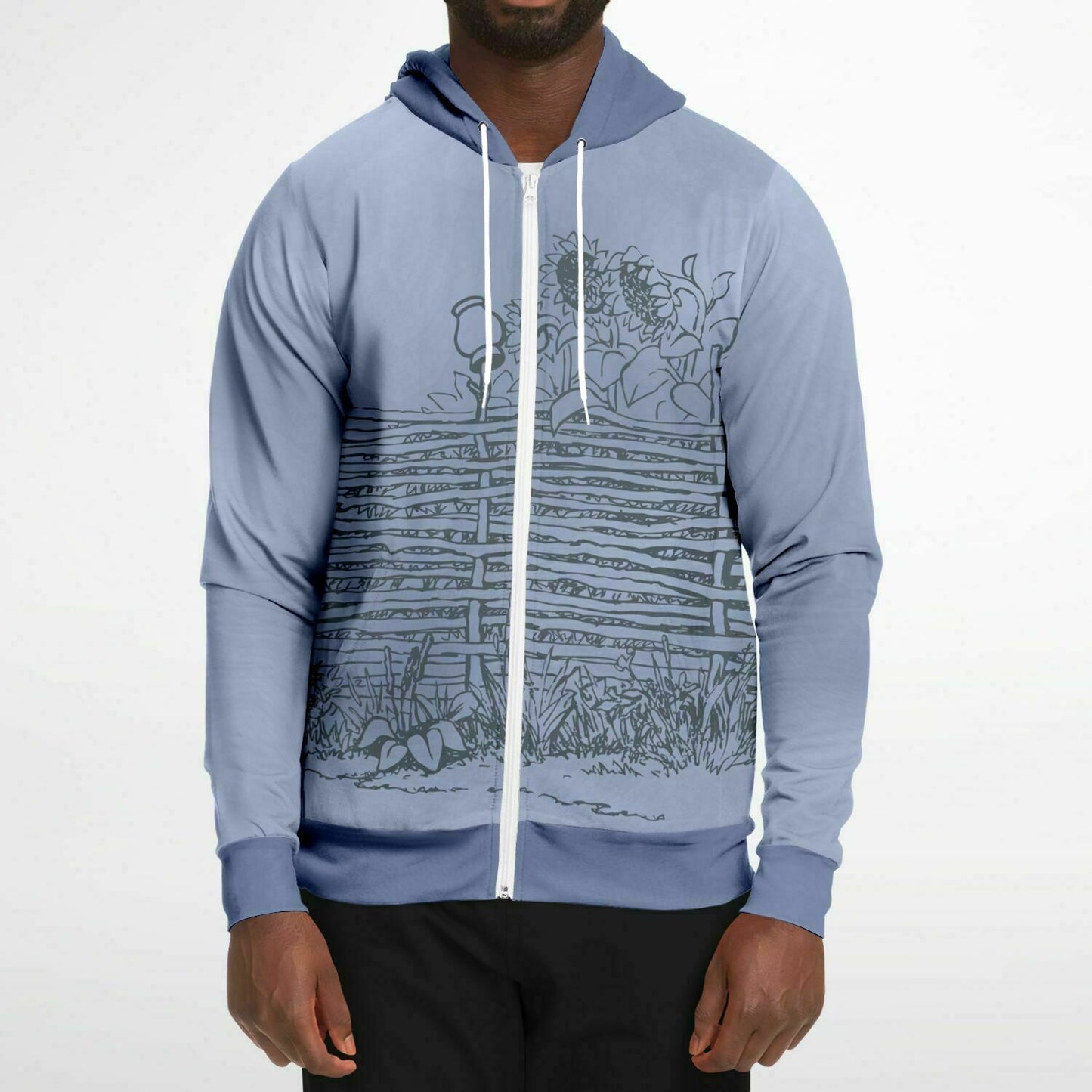 Village Fence Grey Zip Hoodie Unisex