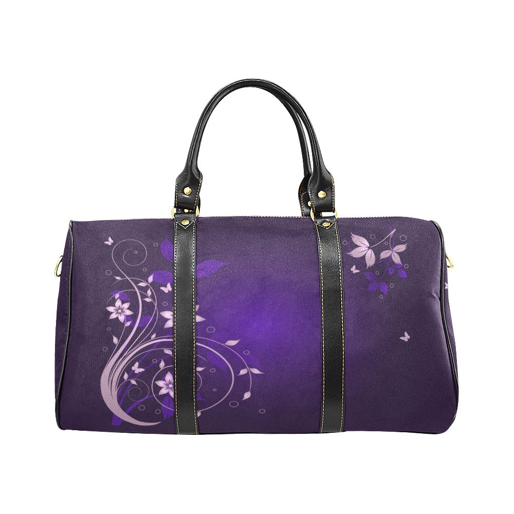 Purple Flower Swirl Waterproof Travel Bag (Large)
