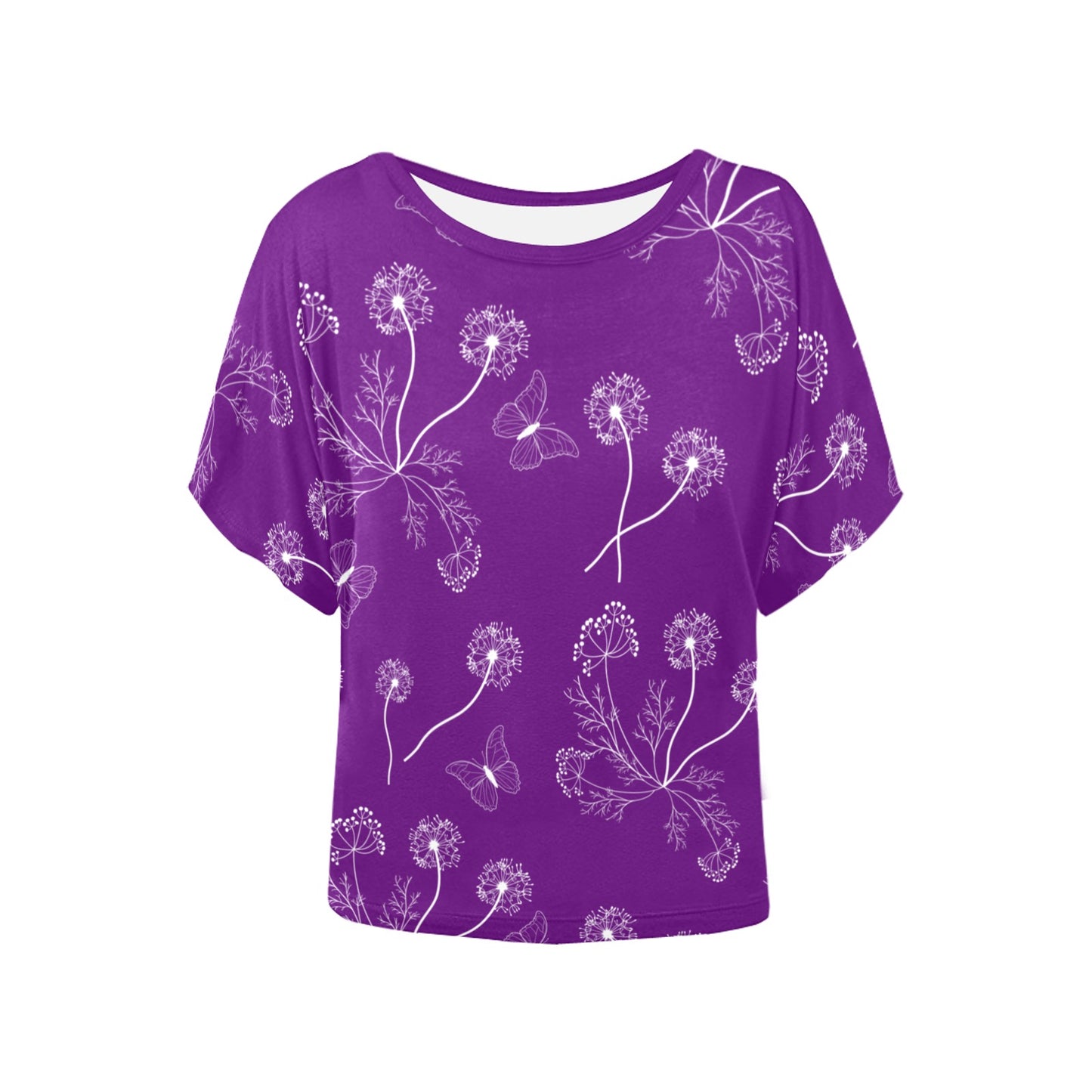Dandelions on Purple Women's Batwing-Sleeved Blouse