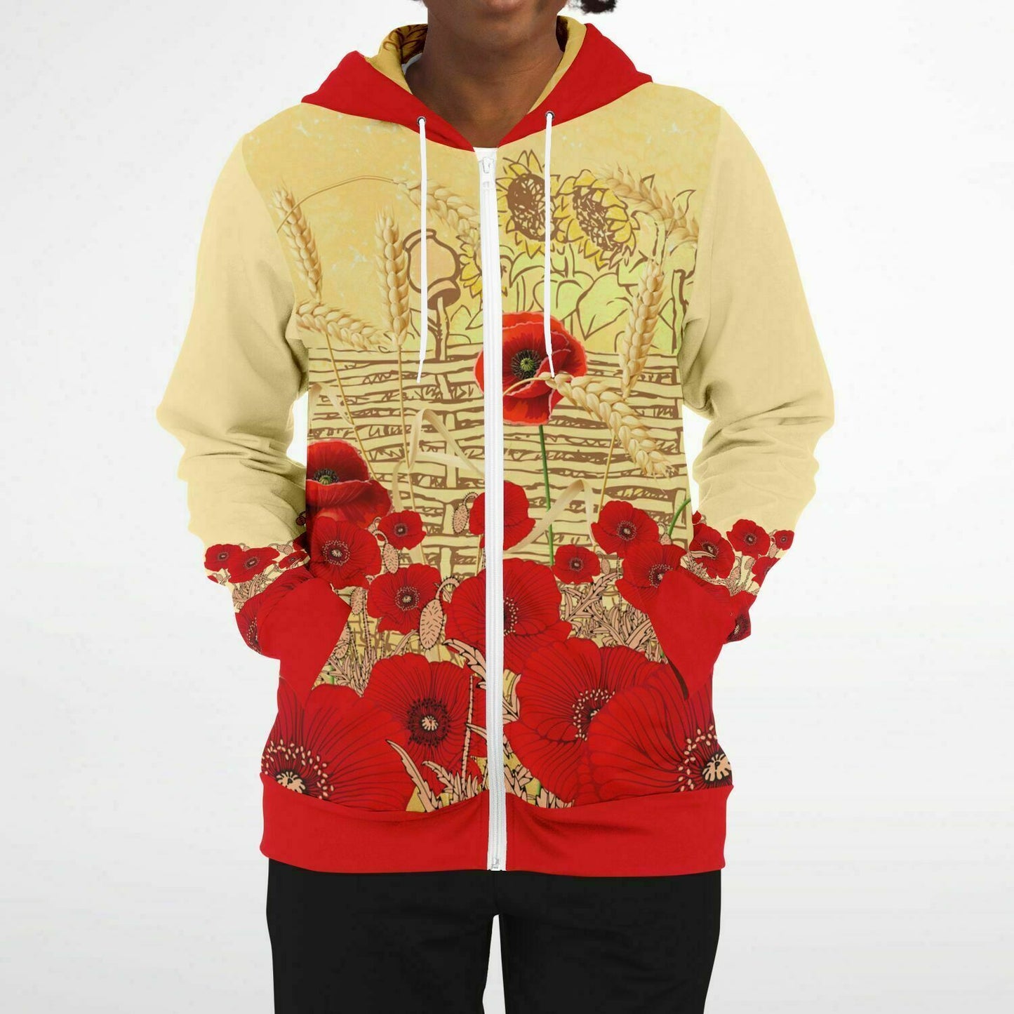 Ukraine Poppies Zip Hoodie
