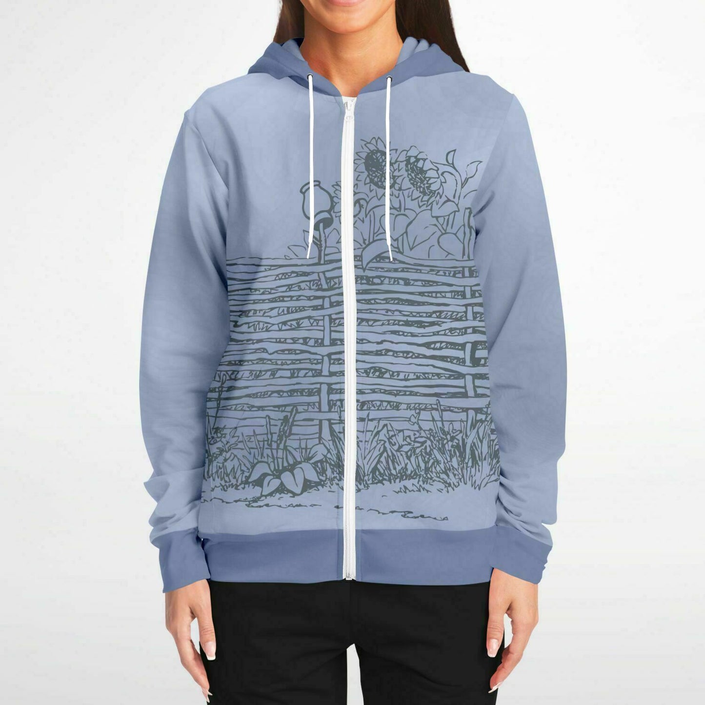 Village Fence Grey Zip Hoodie Unisex