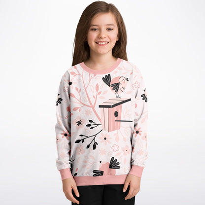 Spring Birds Pink Kids Sweatshirt