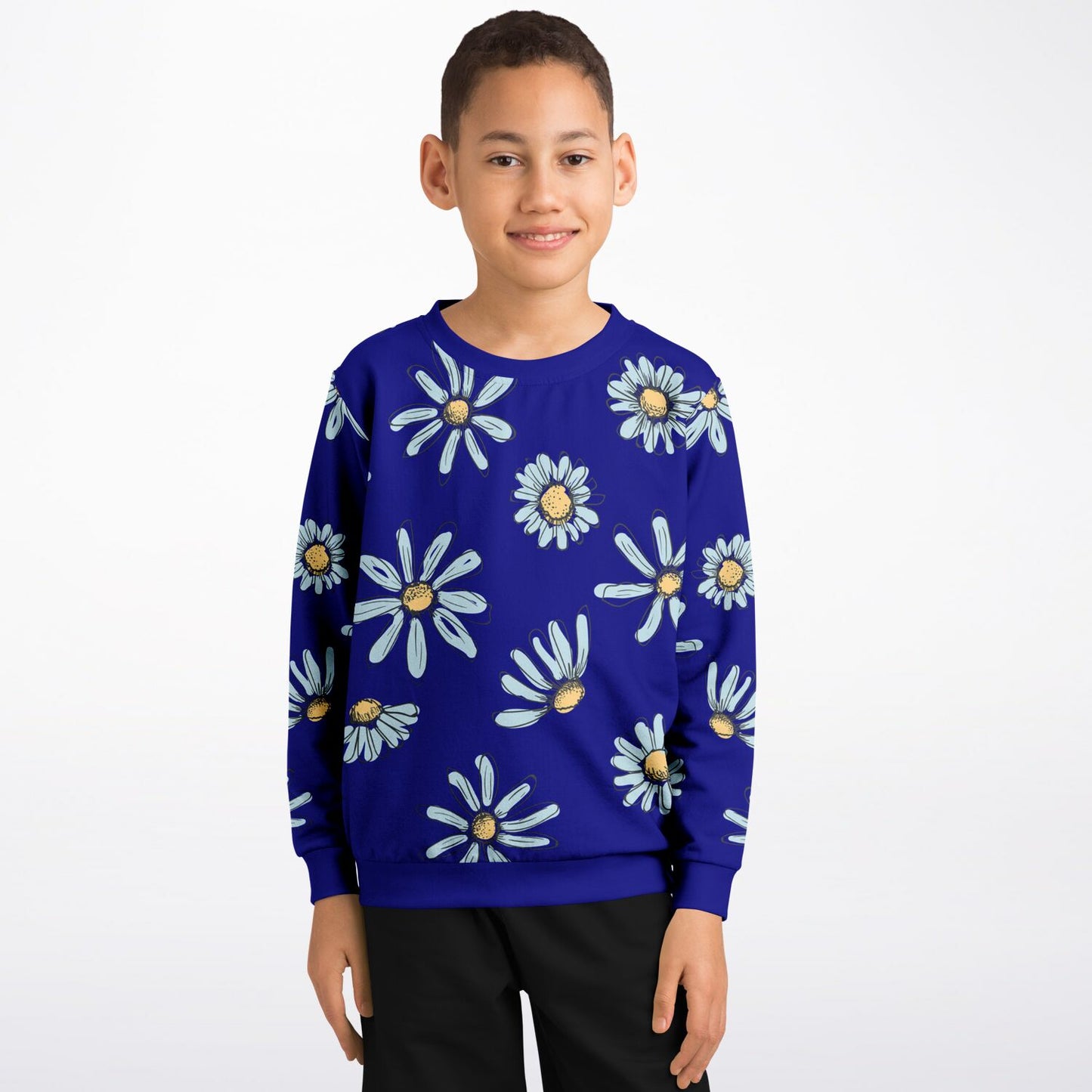 Bright Daisies Dark Blue Kids Sweatshirt