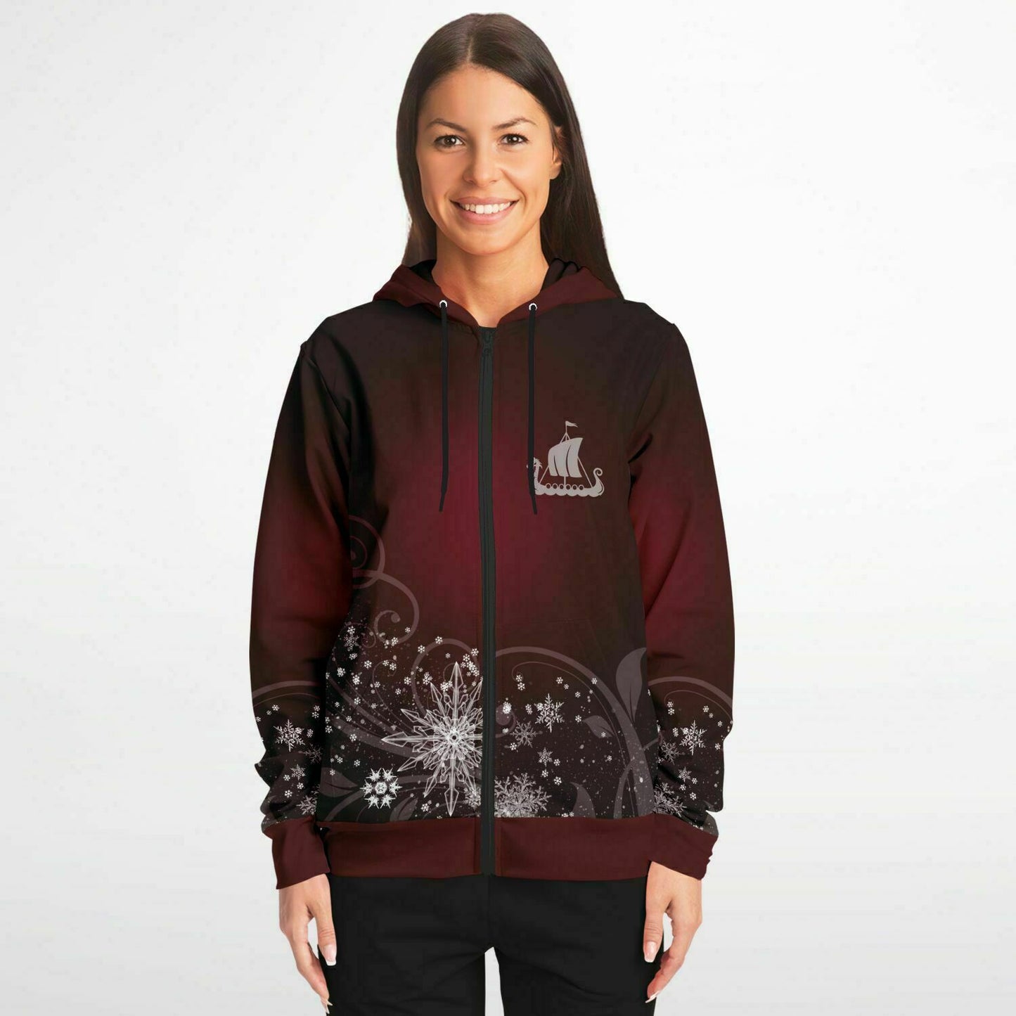 Dark Red Snowflake Zip Hoodie -ghost