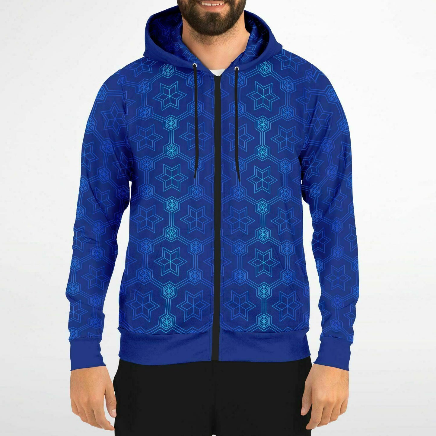 Blue Geometric 1 Zip Hoodie Unisex