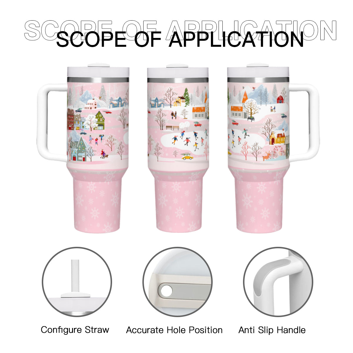 Winter Town (pink) 40 oz Insulated Tumbler with straw