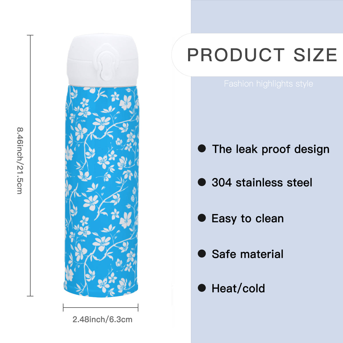 Asian Flowers Travel Tumbler (354ml/12oz) | Stainless Steel 304 - blue