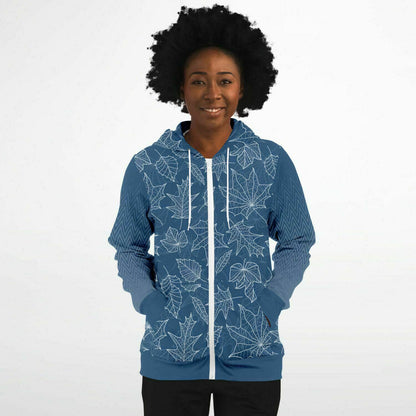 Blue Leaves Zip Hoodie Unisex