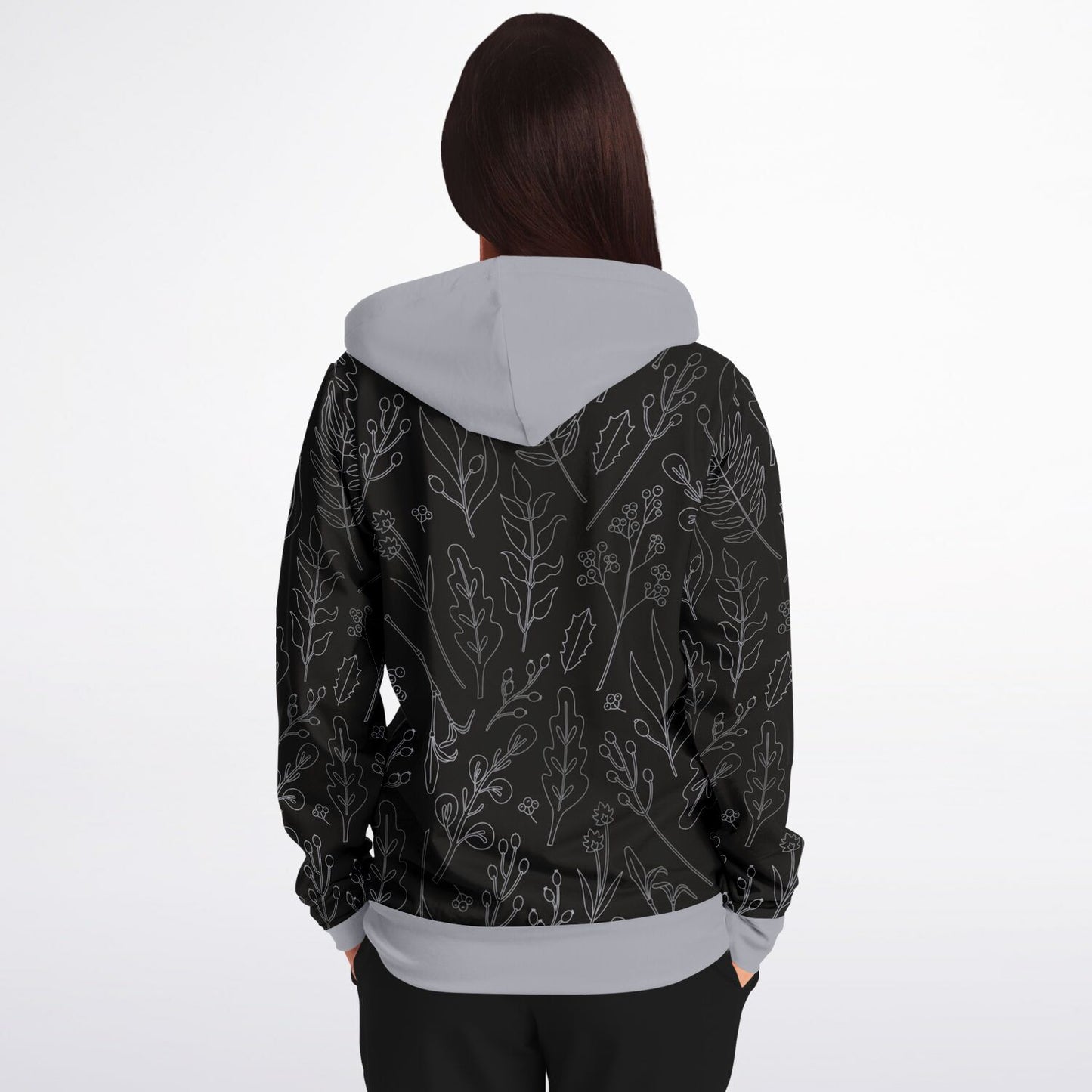 Black-Silver Zip Hoodie Unisex - silver hood