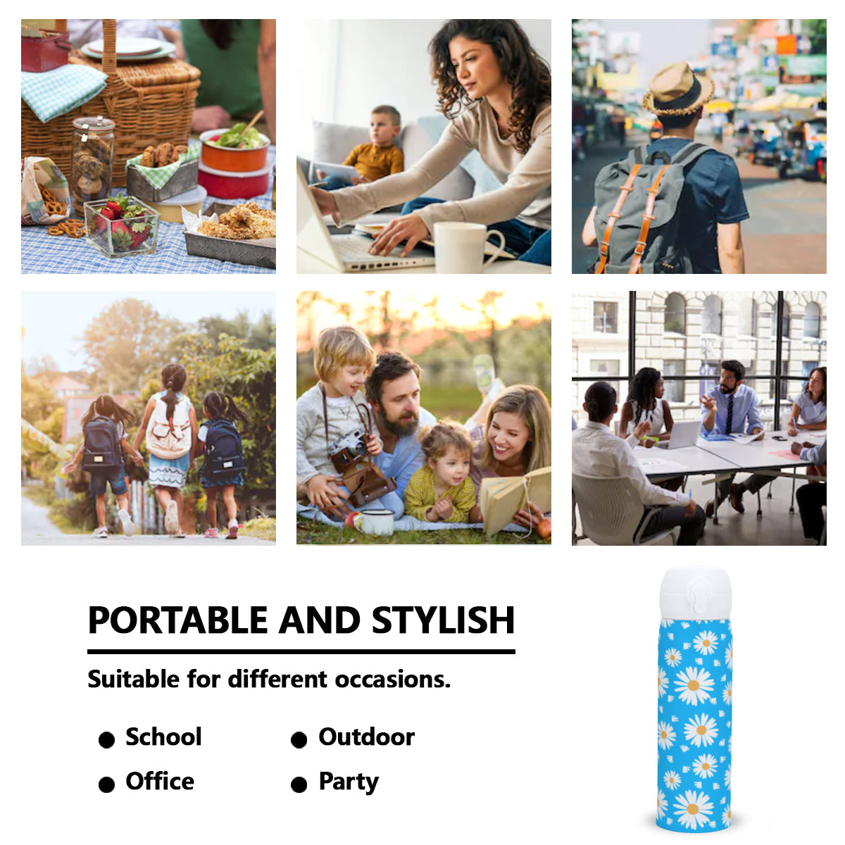 Daisies Outdoor Tumbler (354ml/12oz) | Stainless Steel 304 - light blue