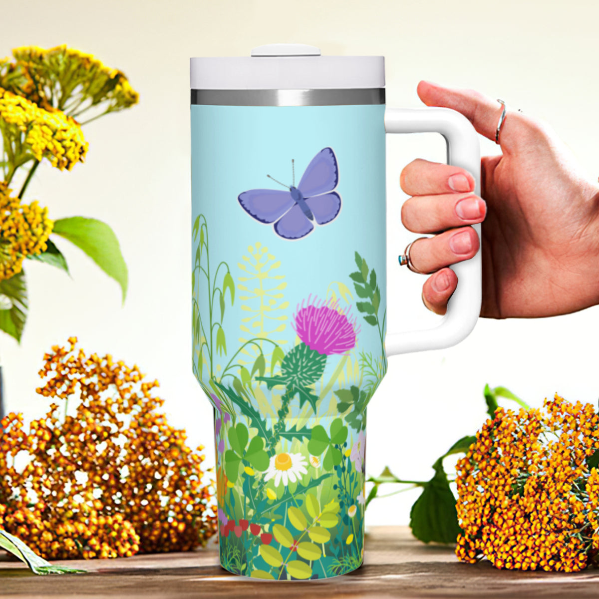 Copy of Summer Butterflies 40oz Tumbler with Handle Stainless Steel