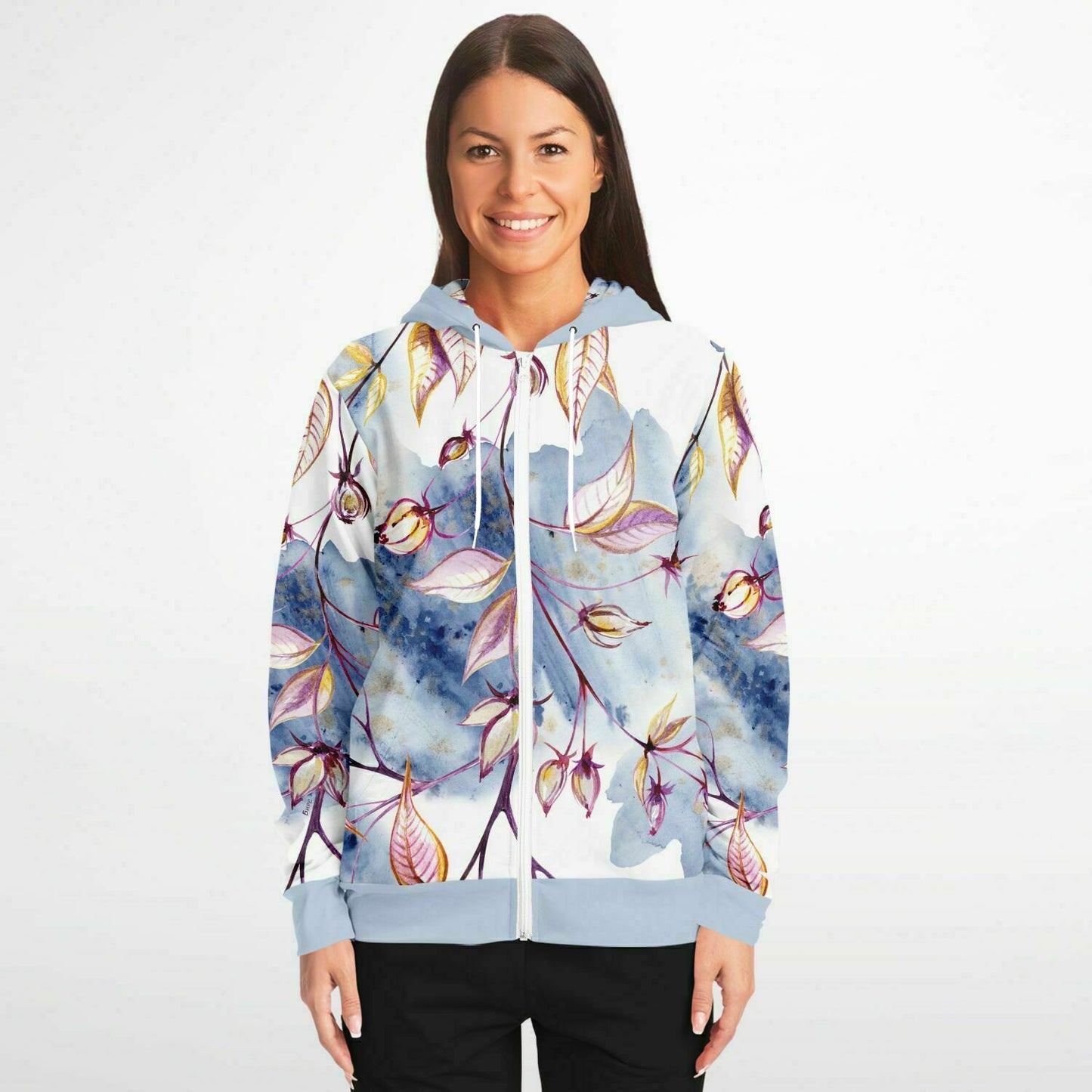 Blue Leaves Zip Hoodie Unisex - custom