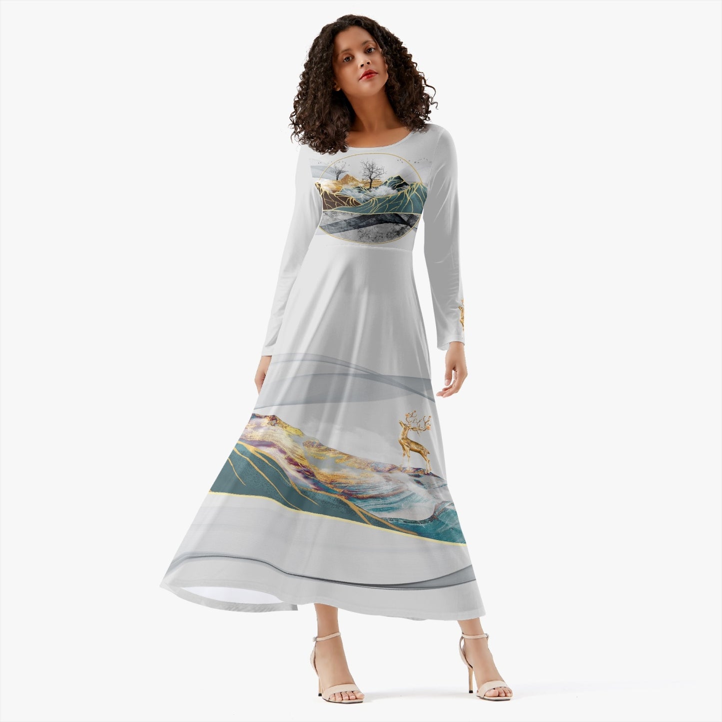 Dreamy Mountains Women's Long-Sleeve One-piece Dress