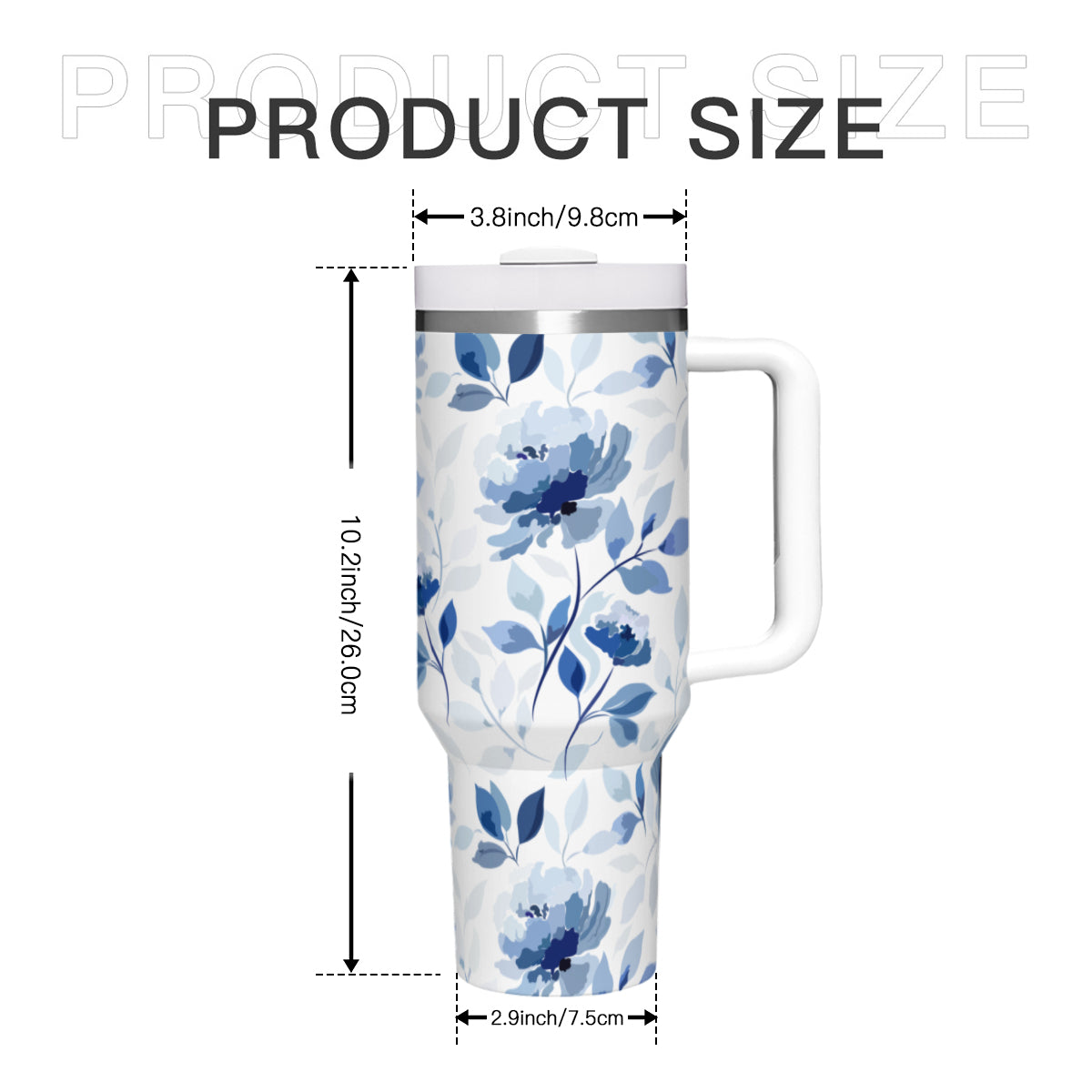 Large Capacity Tumbler with Handle(1100ml/40oz) | Stainless Steel 304 - BlueFlowers4