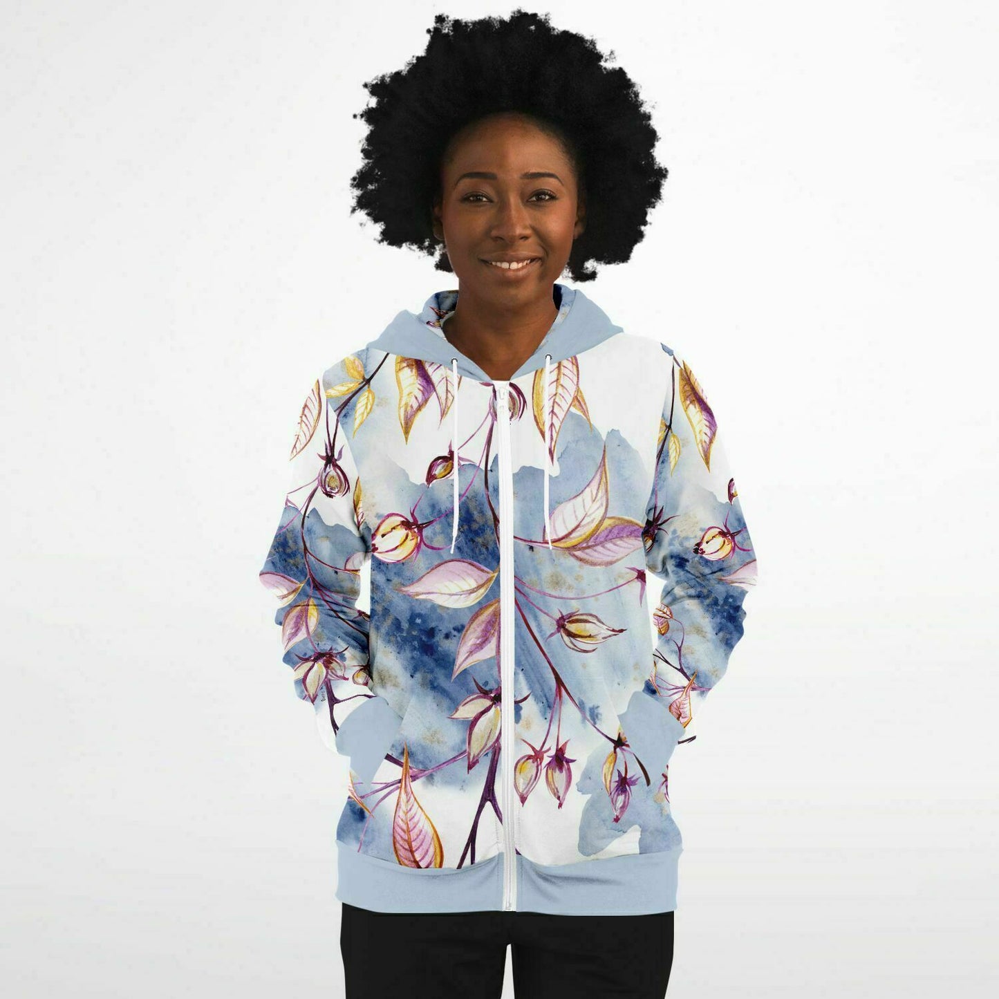 Blue Leaves Zip Hoodie Unisex - custom