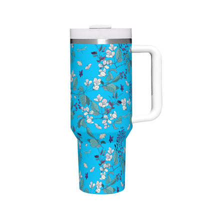 Copy of Summer Flowers Blue 40oz Tumbler with Handle Stainless Steel