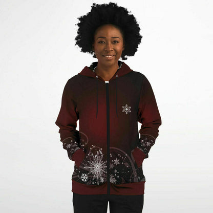 Dark Red Snowflake Zip Hoodie
