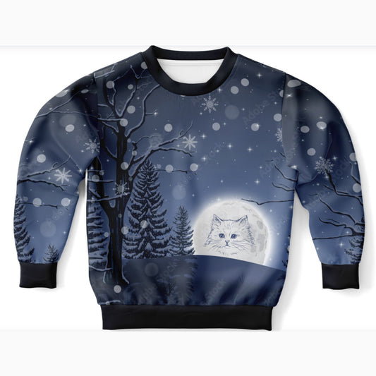 Dark Winter Forest Cat Kids Sweatshirt