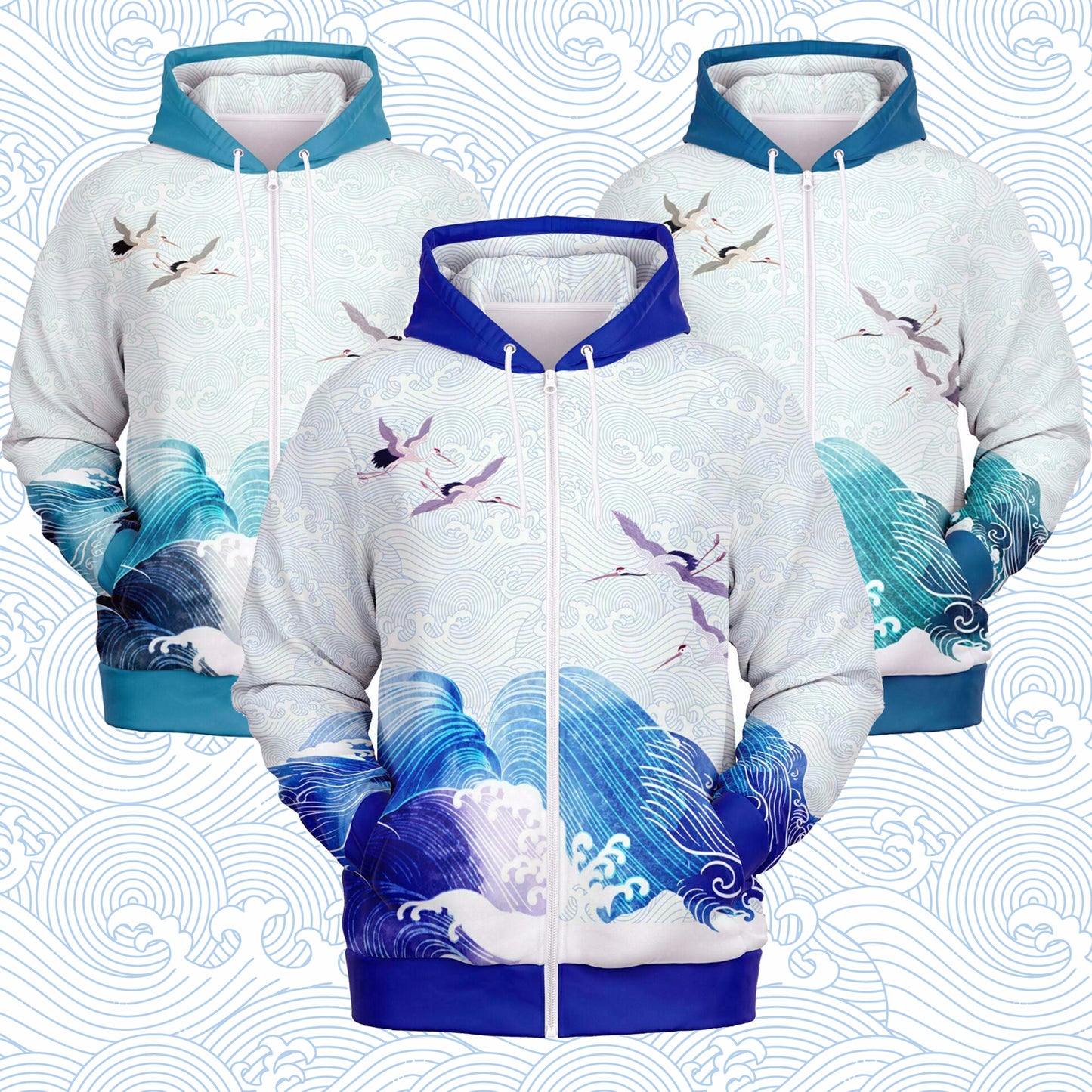 Waves & Cranes Zip Hoodie Unisex (3 variants)