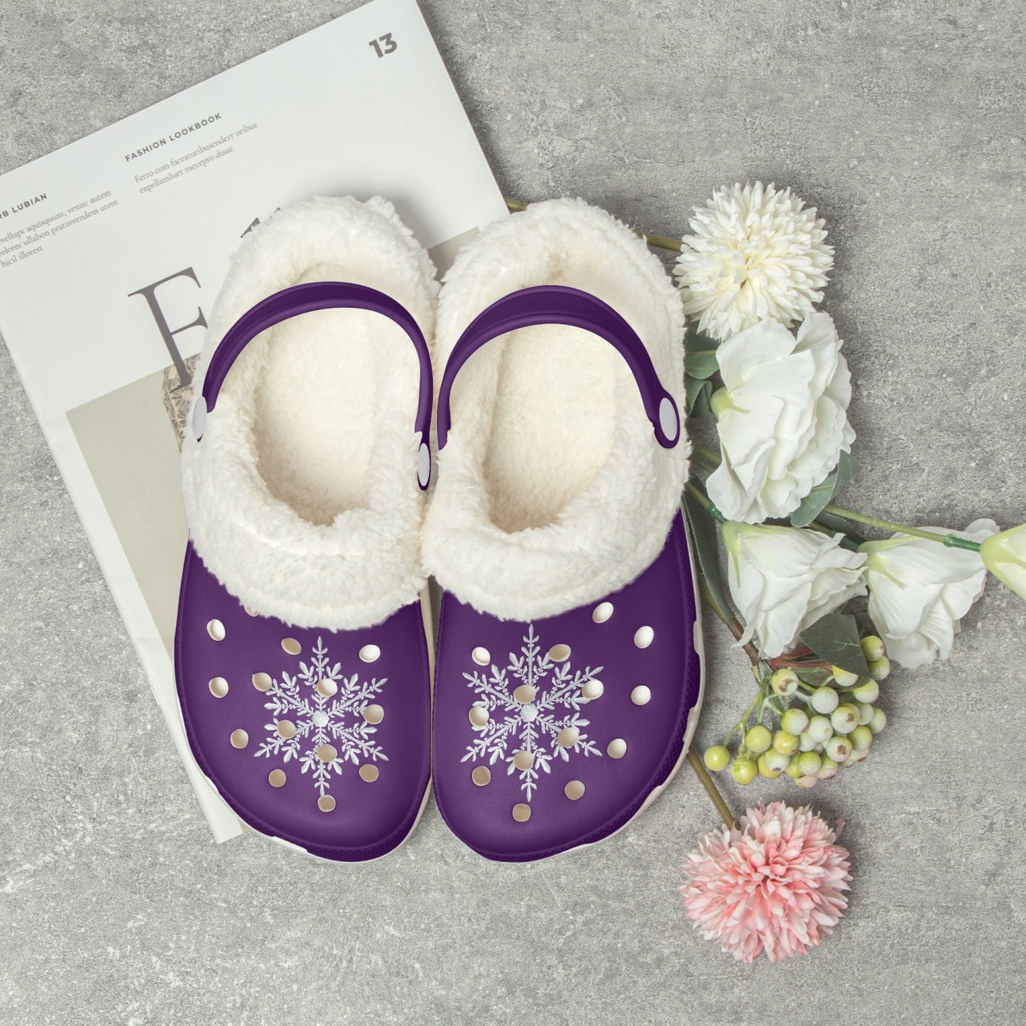 Purple Snowflake Lined Clogs (Big Kids to Adult Sizes)