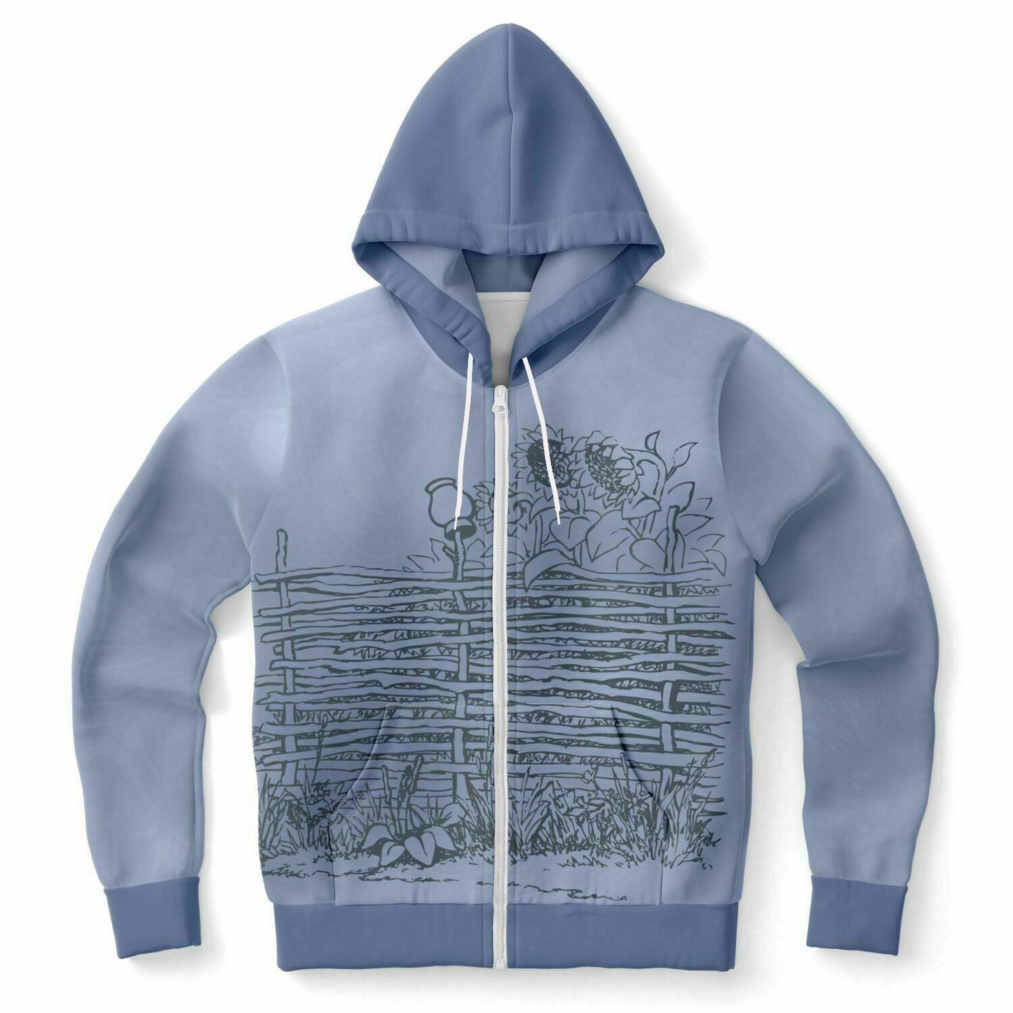 Village Fence Grey Zip Hoodie Unisex