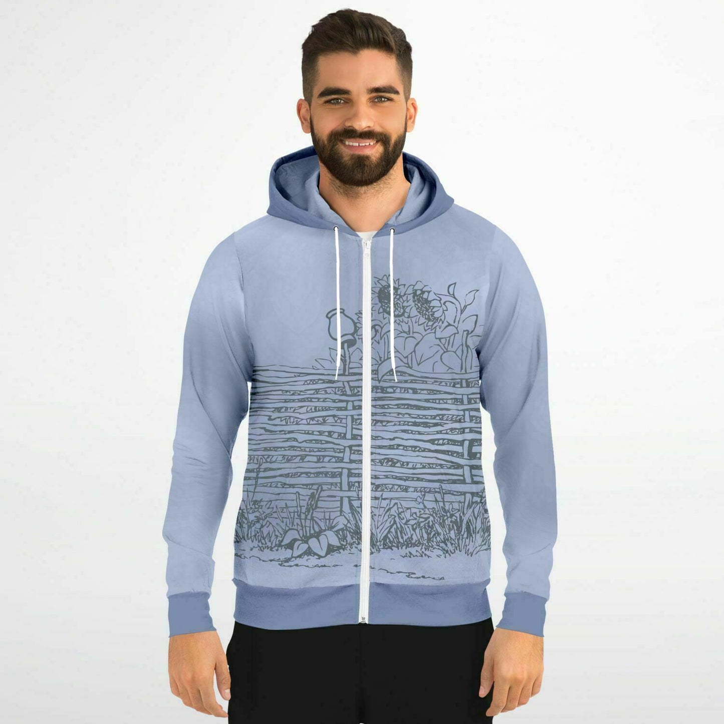 Village Fence Grey Zip Hoodie Unisex