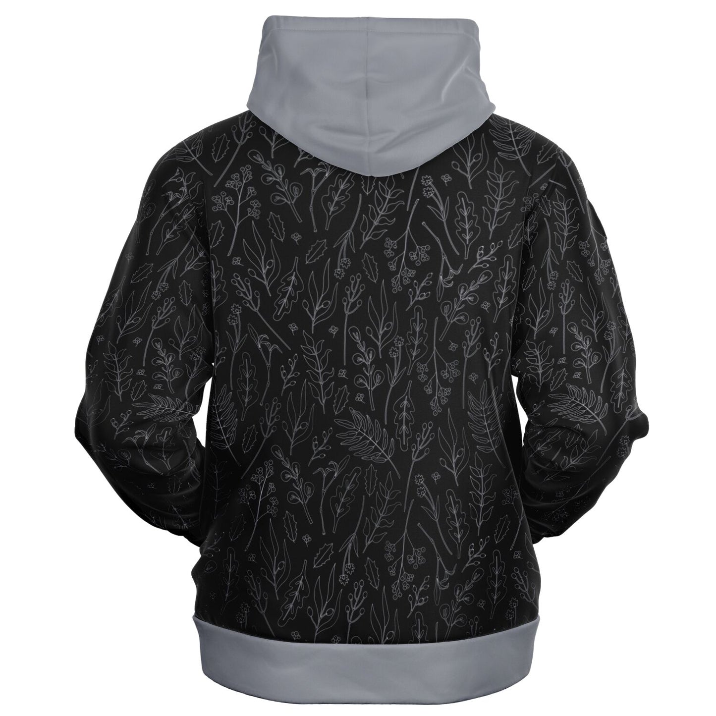 Black-Silver Leaves Zip Hoodie Unisex - silver hood 2