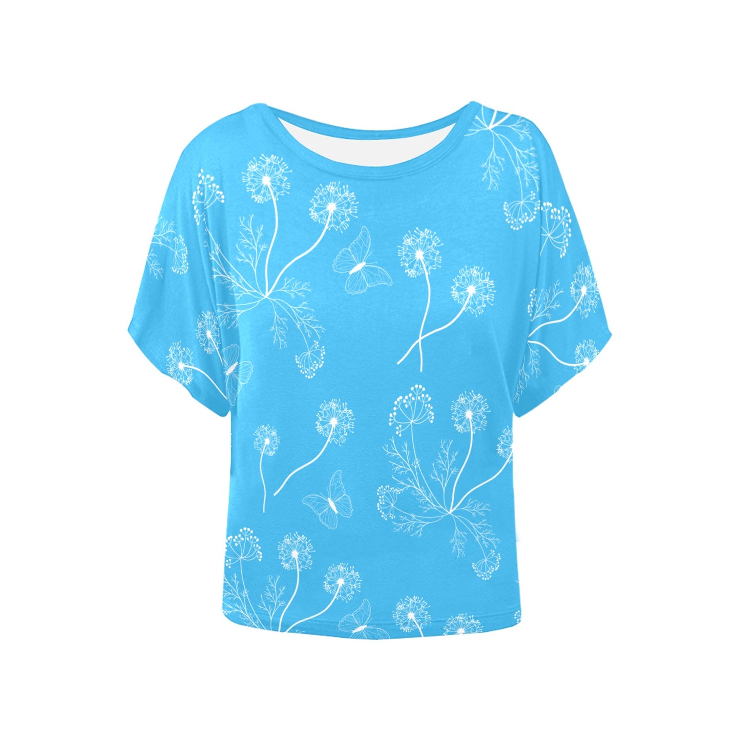 Dandelions on Bright Blue Women's Batwing-Sleeved Blouse