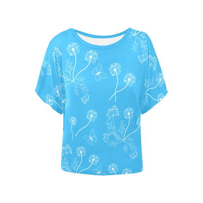Dandelions on Bright Blue Women's Batwing-Sleeved Blouse