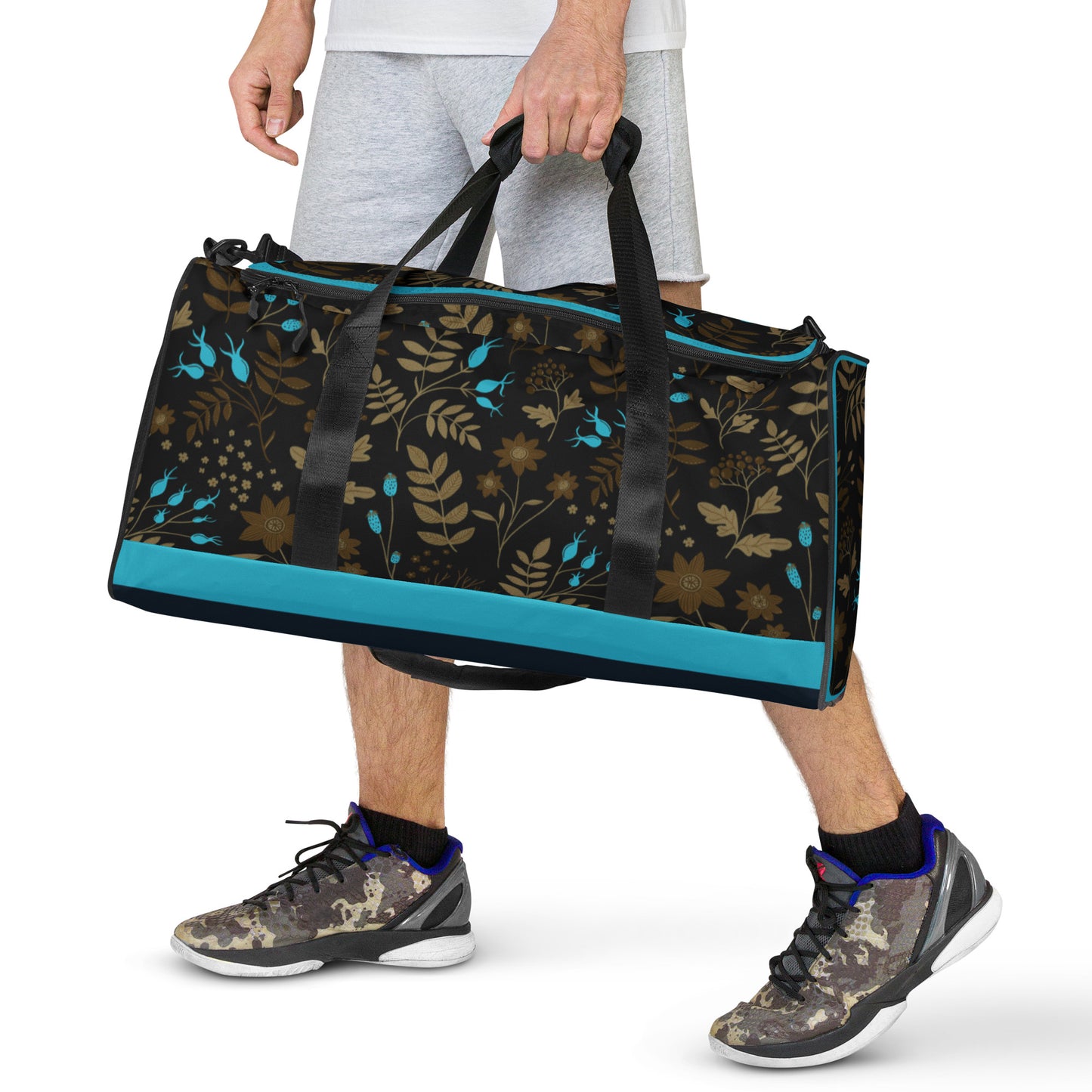Dark Brown Fall Flowers Duffle bag