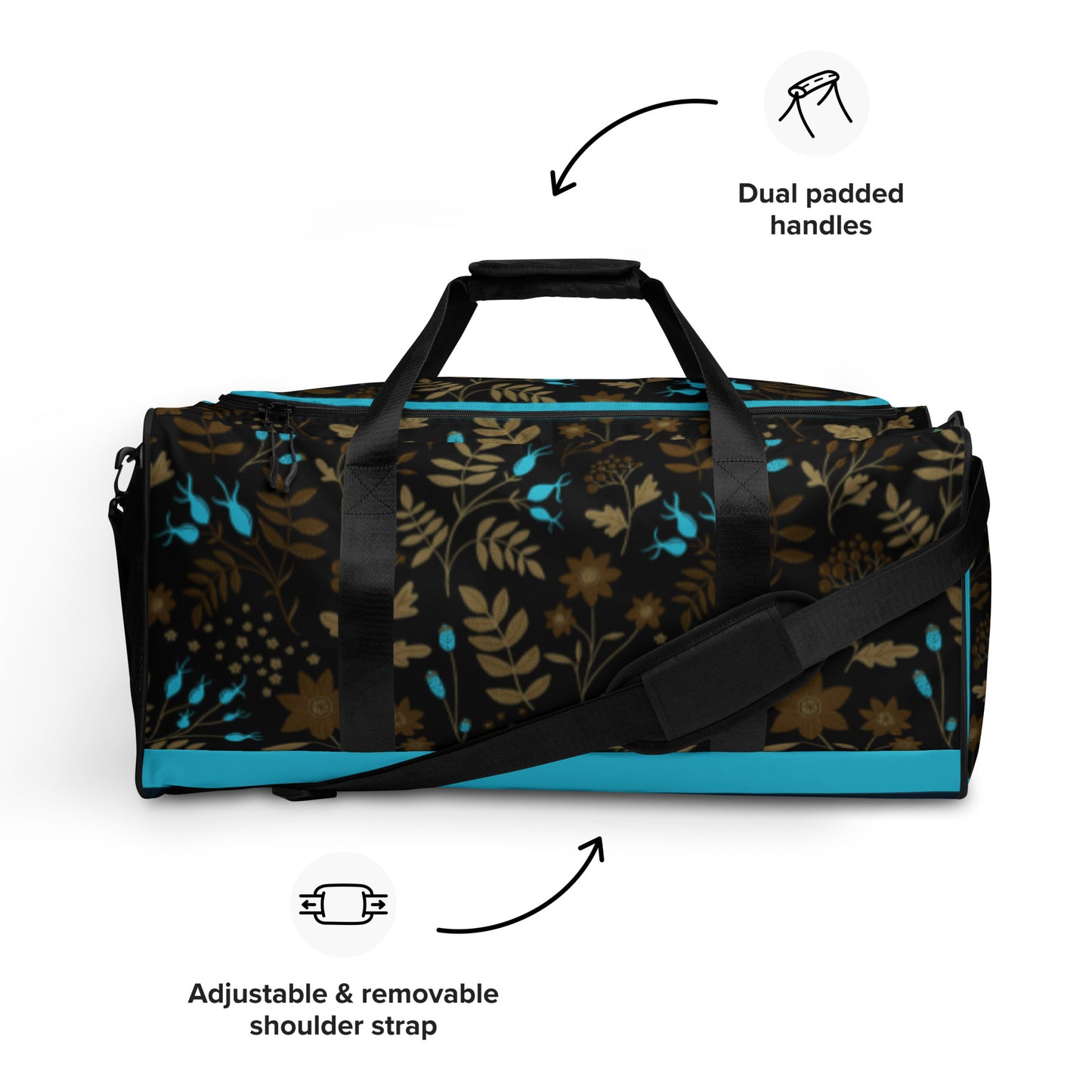 Dark Brown -Blue Flowers Duffle Bag