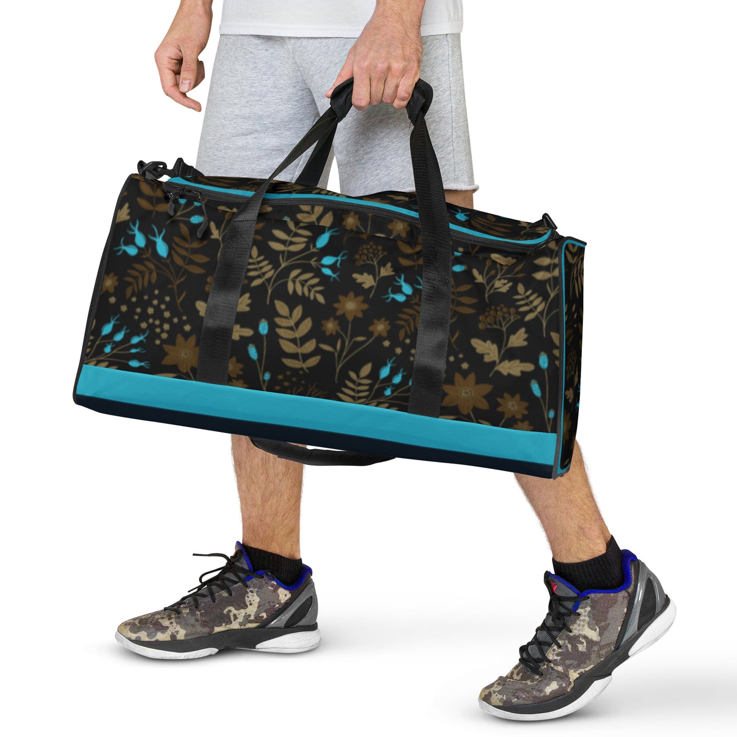 Dark Brown -Blue Flowers Duffle Bag