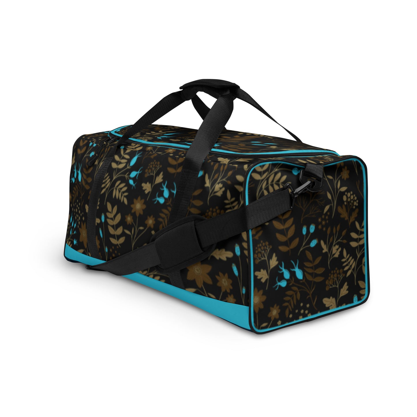 Dark Brown -Blue Flowers Duffle Bag