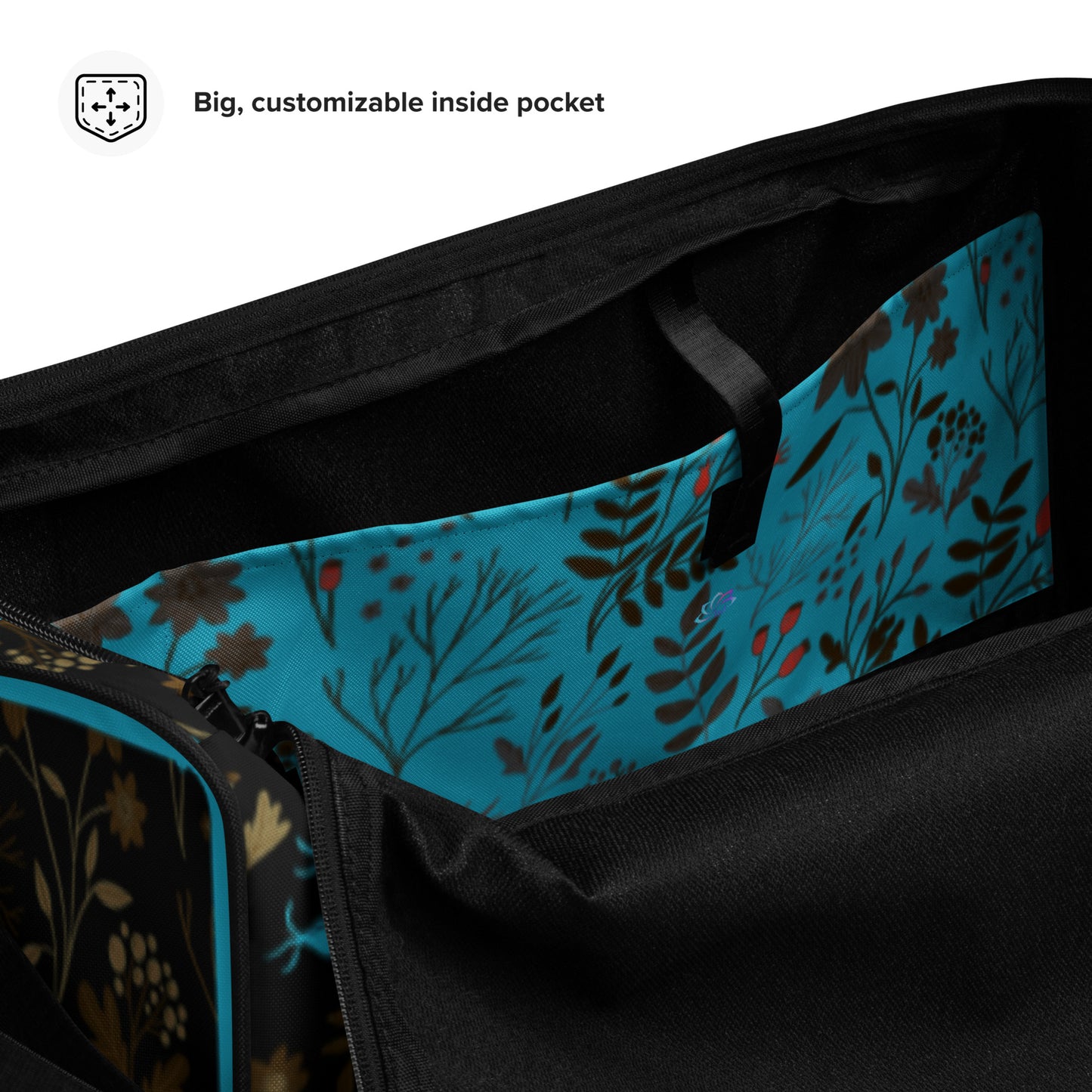 Dark Brown -Blue Flowers Duffle Bag