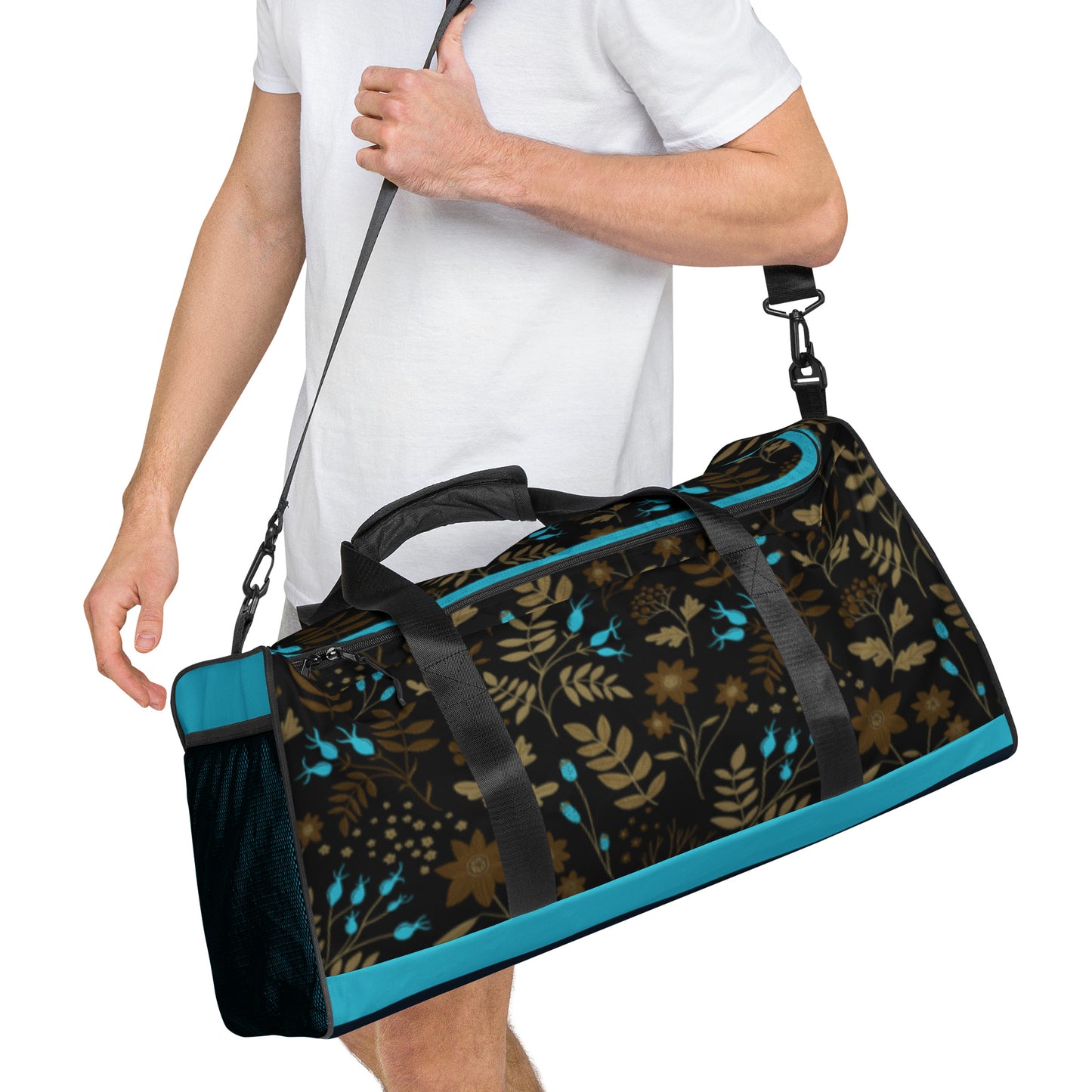 Dark Brown -Blue Flowers Duffle Bag