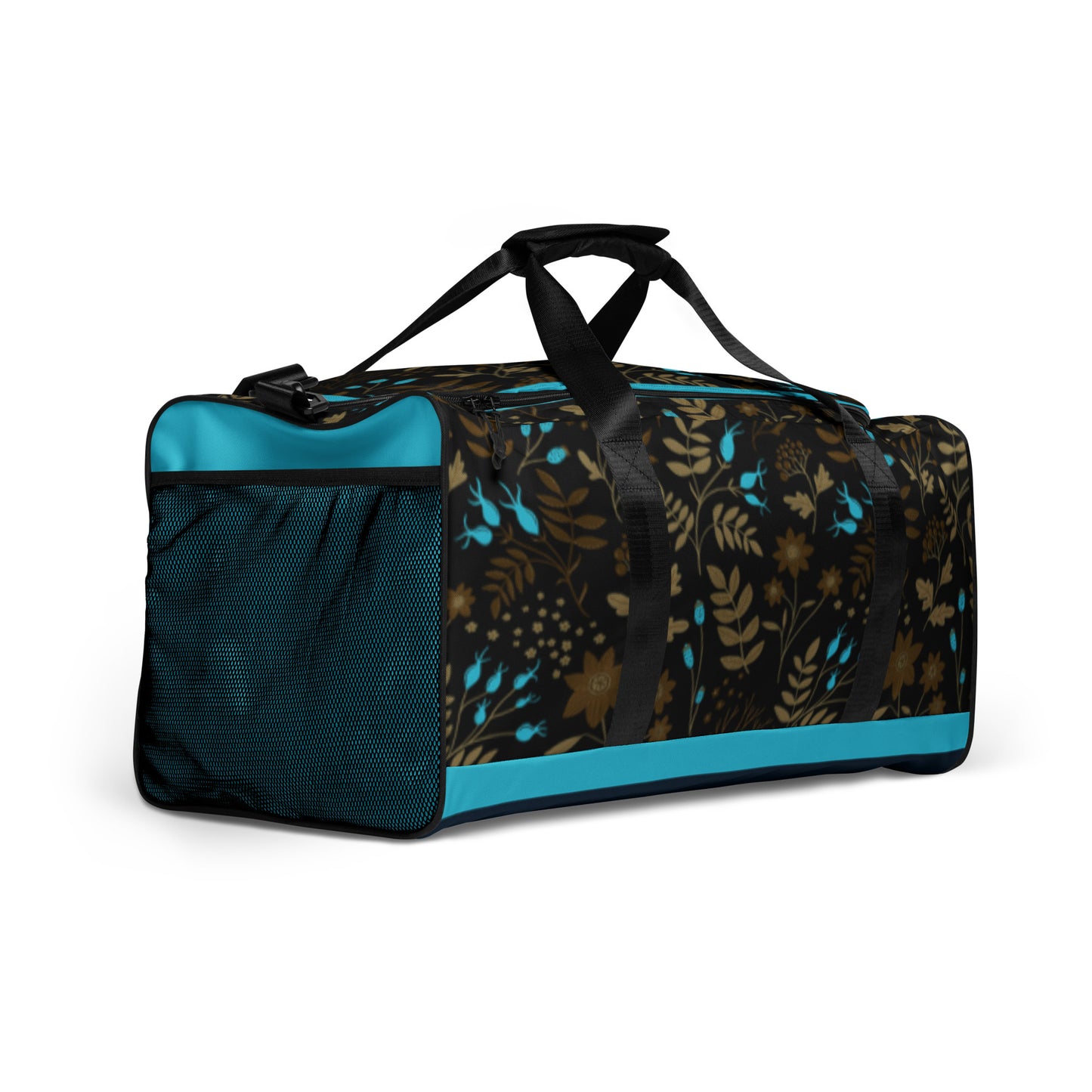 Dark Brown -Blue Flowers Duffle Bag