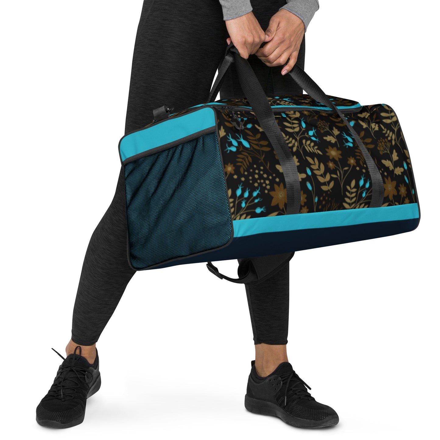 Dark Brown -Blue Flowers Duffle Bag