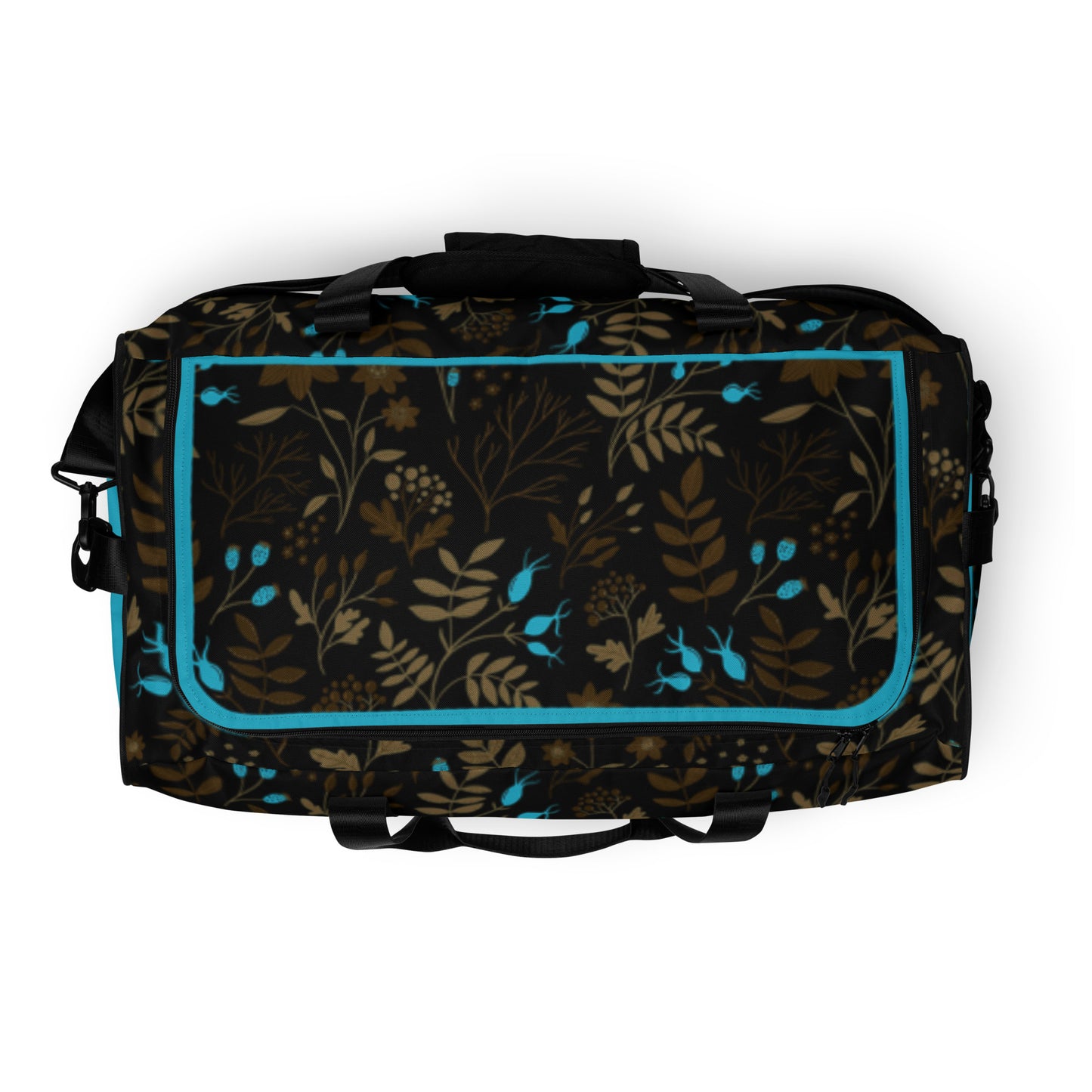 Dark Brown -Blue Flowers Duffle Bag