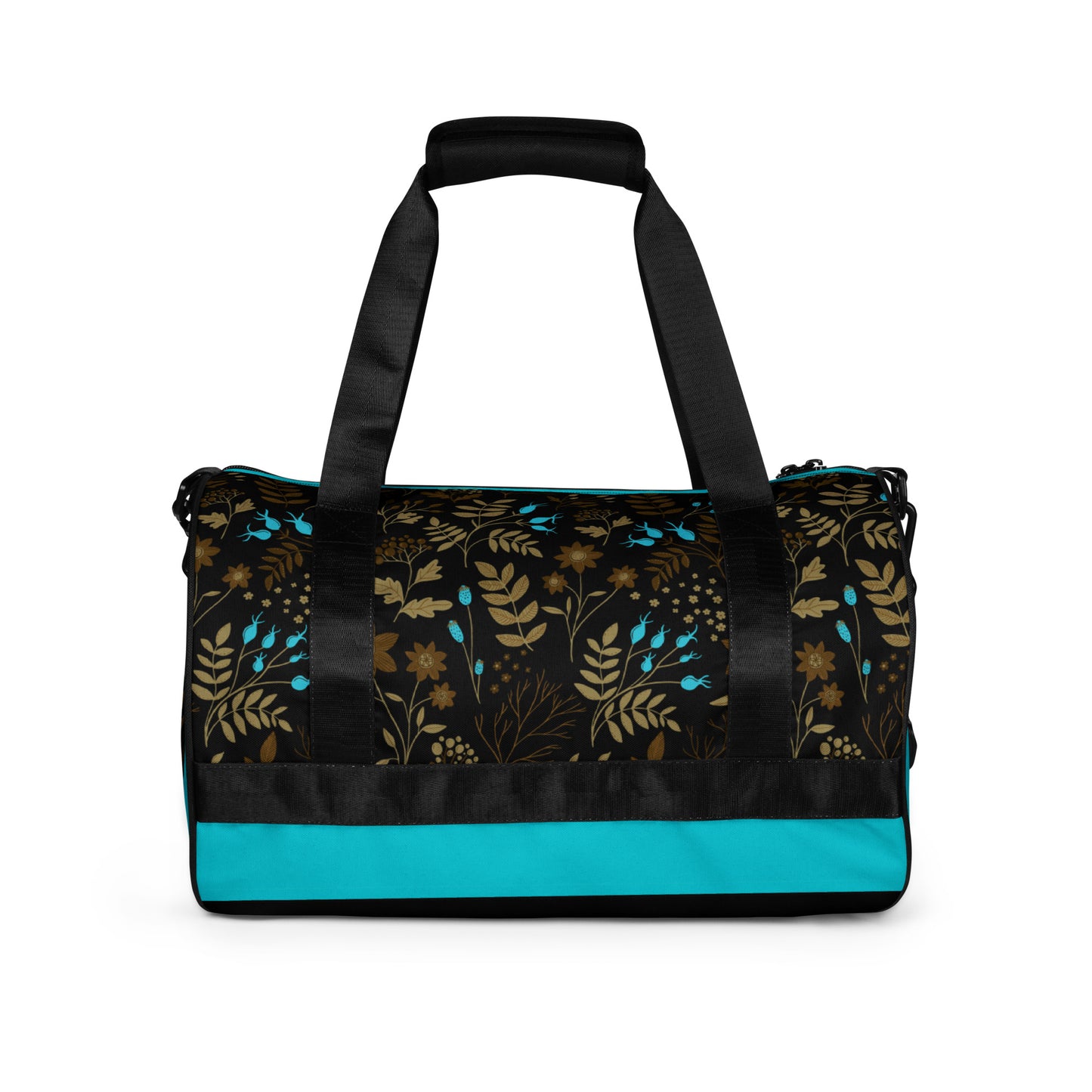 Dark Brown-Blue Flowers Gym Bag