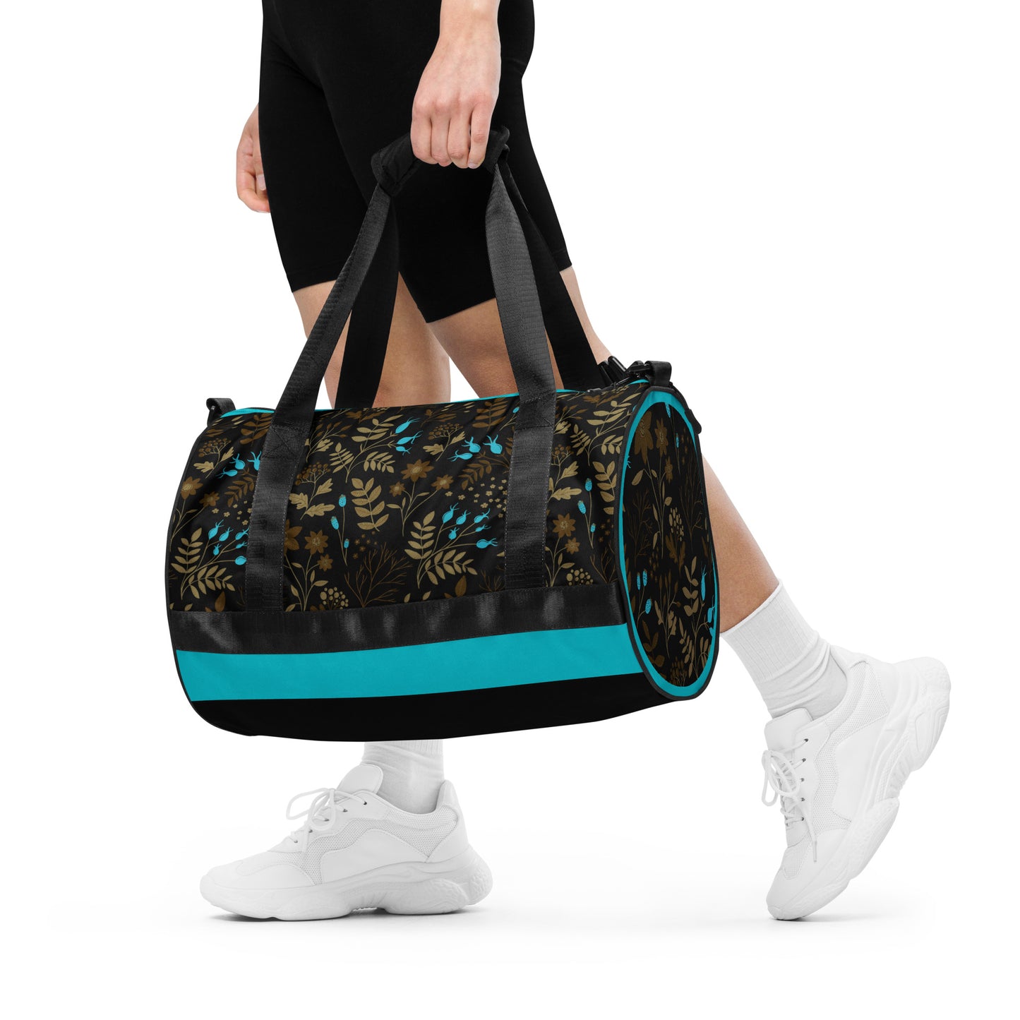 Dark Brown-Blue Flowers Gym Bag