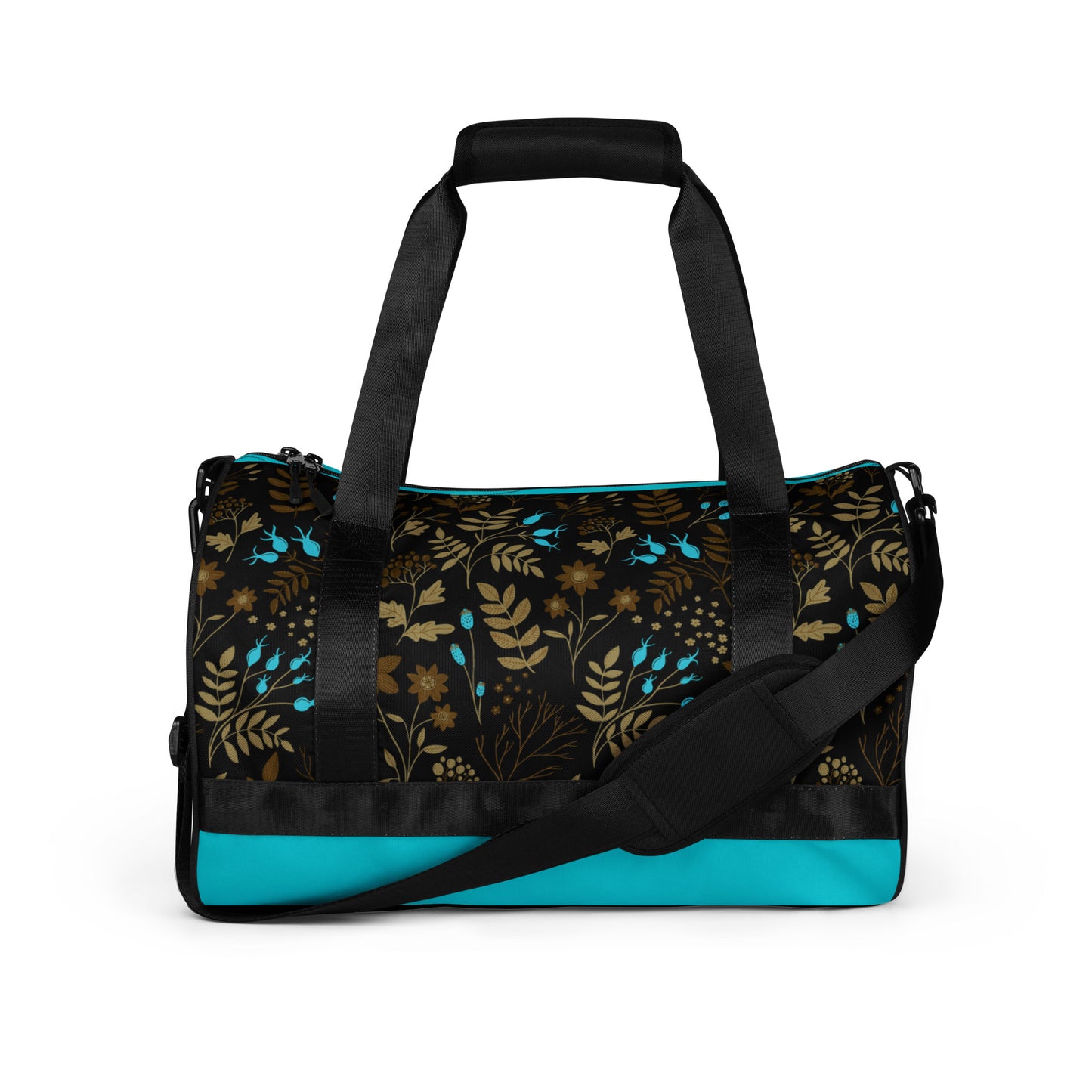 Dark Brown-Blue Flowers Gym Bag