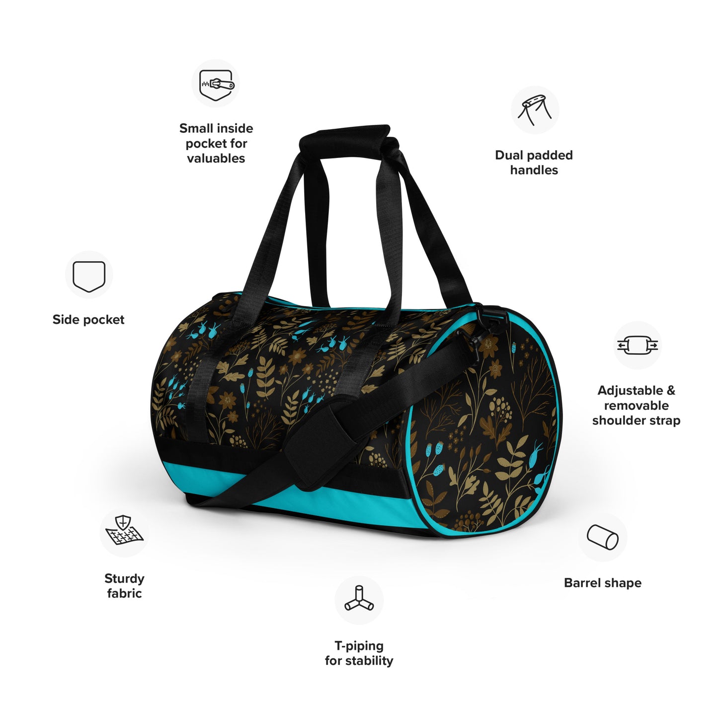 Dark Brown-Blue Flowers Gym Bag