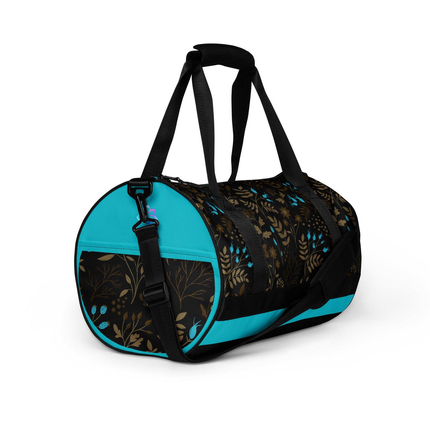 Dark Brown-Blue Flowers Gym Bag