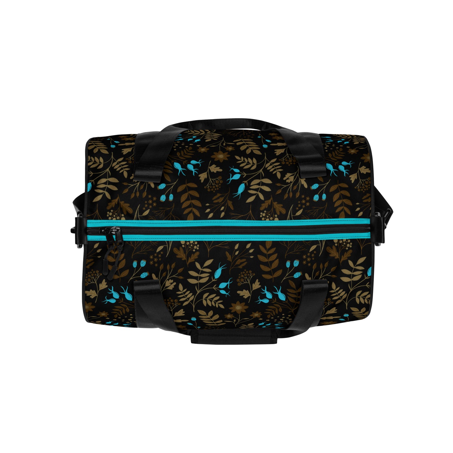 Dark Brown-Blue Flowers Gym Bag