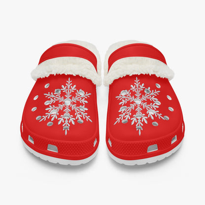 Red Snowflakes Lined  Clogs (Big Kids to Adult Sizes)