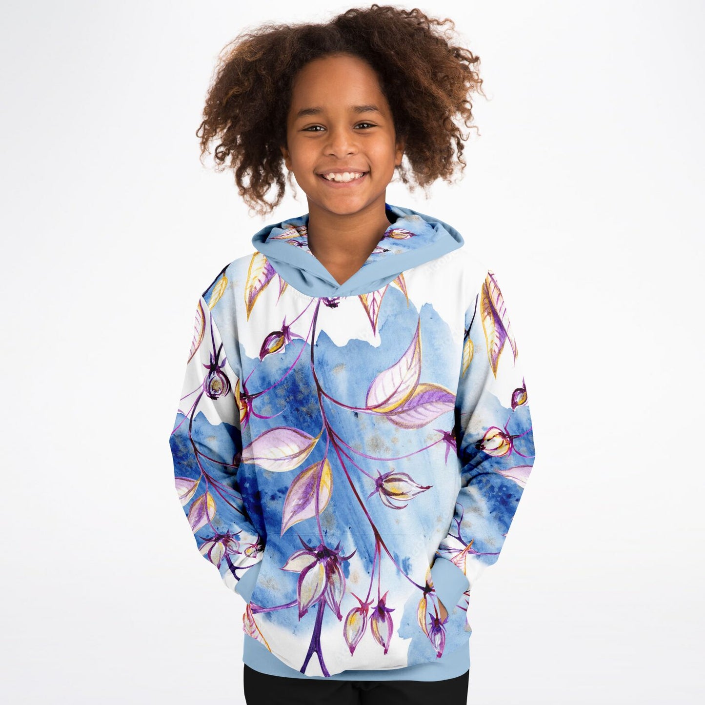 Blue Leaves Bright Kids Hoodie