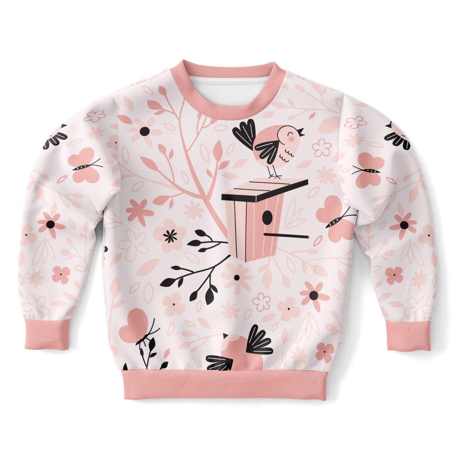 Spring Birds Pink Kids Sweatshirt