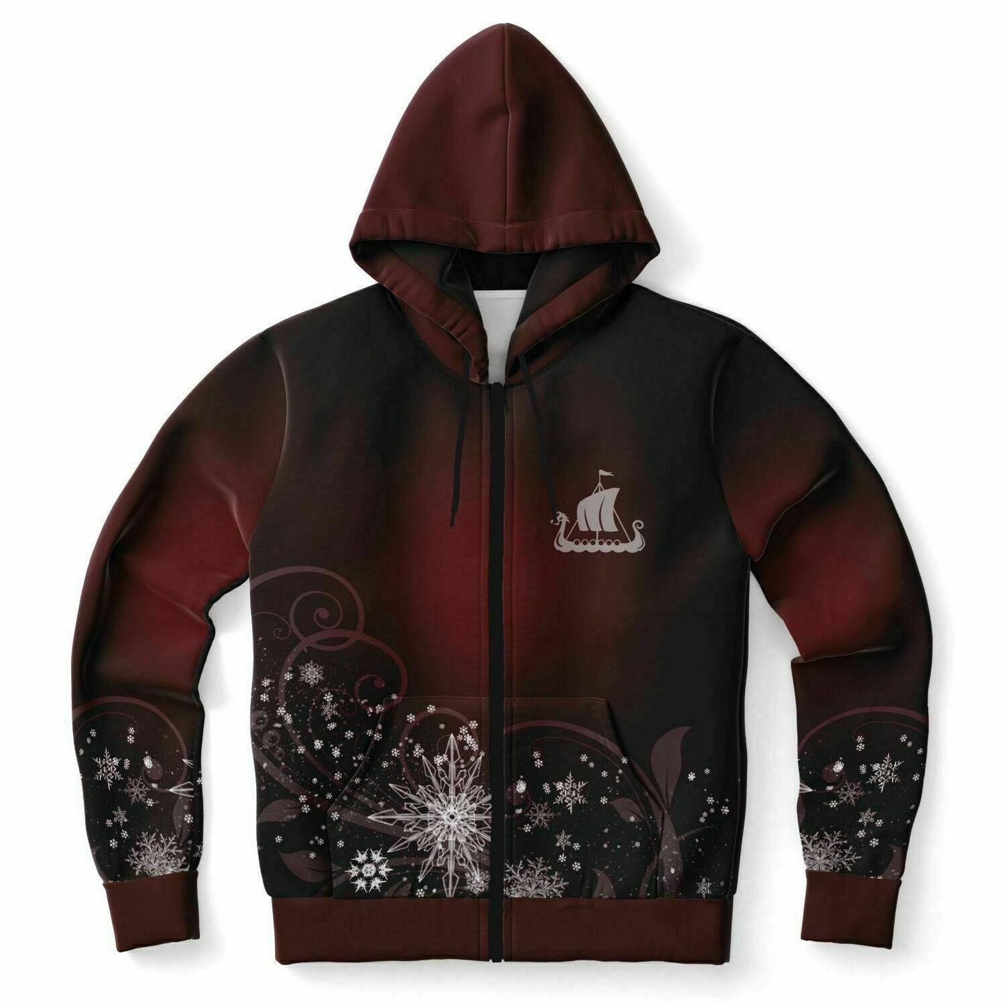 Dark Red Snowflake Zip Hoodie -ghost